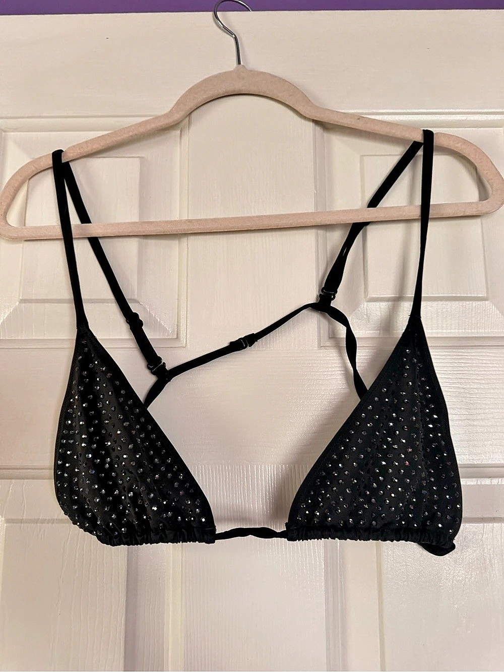 SKIMS Black Triangle Bikini Bralette with Swarovski crystal detail Size XXL